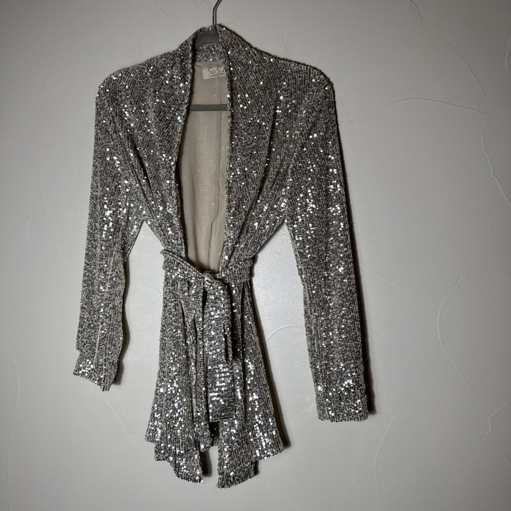 Sofia Womens Small/medium Sequin Tie Jacket Lined Made In Italy Party‎